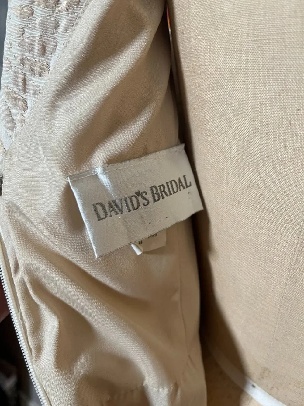 David's Bridal Ivory Metallic Jacquard Vintage Inspired Cocktail Dress